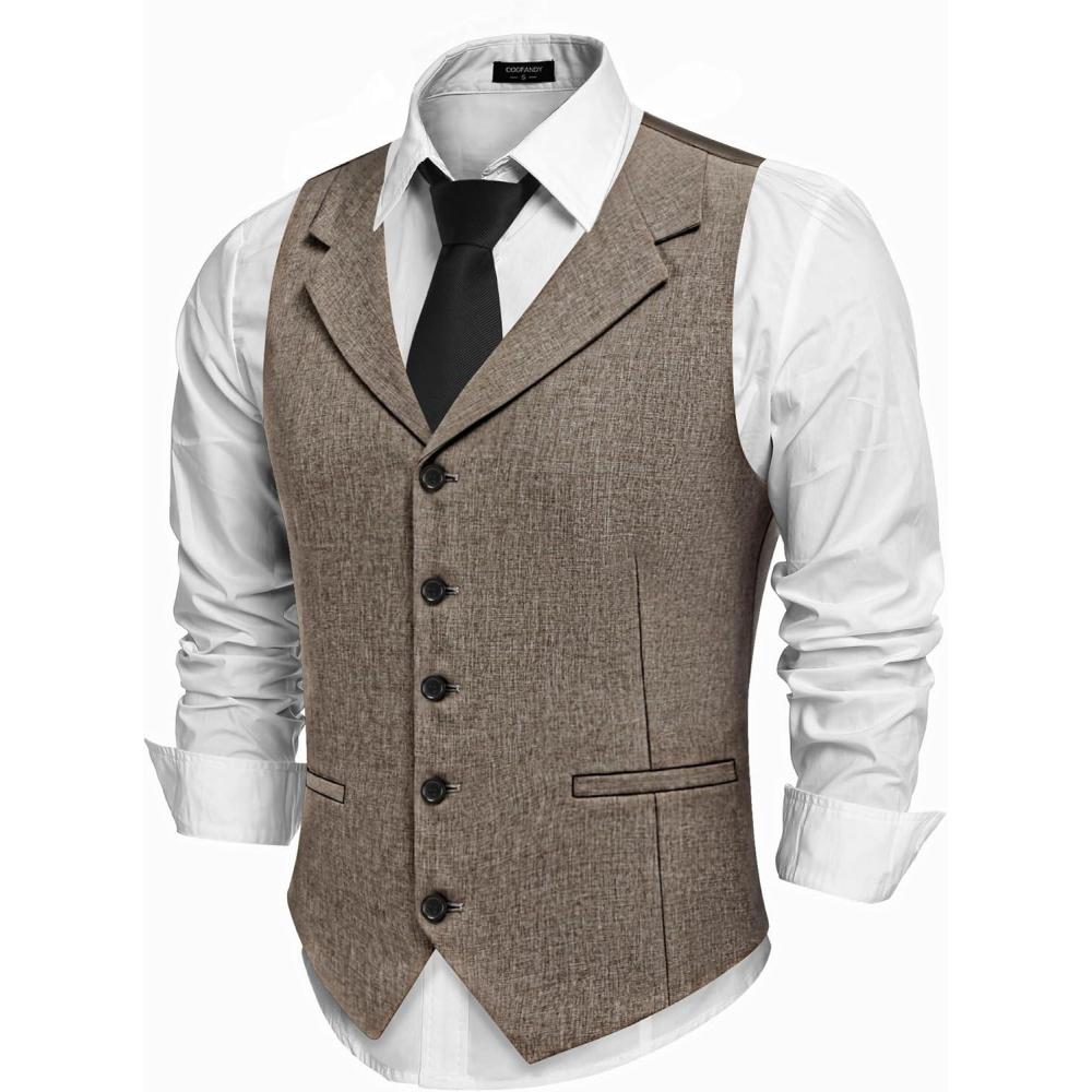 imageCOOFANDY Mens Suit Vests Slim Fit Waistcoat Notch Lapel Casual Formal VestBrown