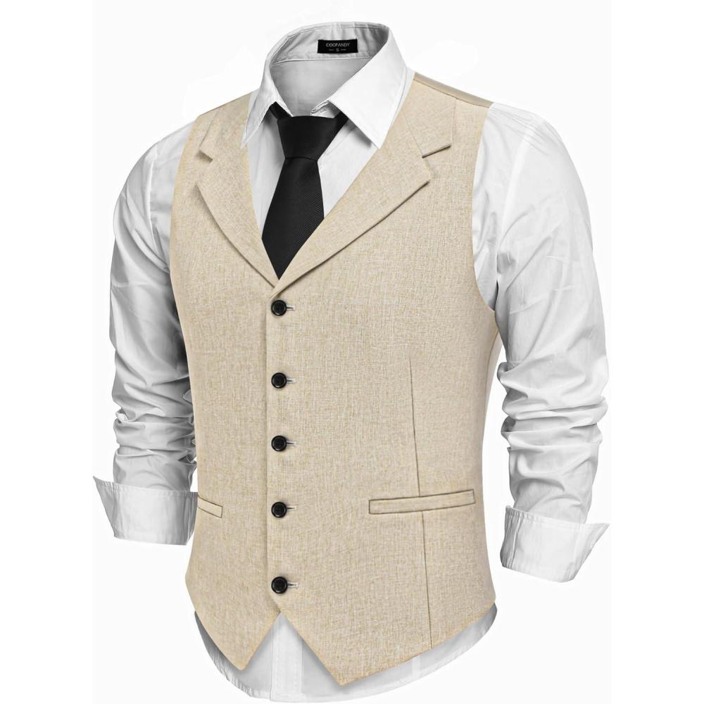 imageCOOFANDY Mens Suit Vests Slim Fit Waistcoat Notch Lapel Casual Formal VestLight Khaki