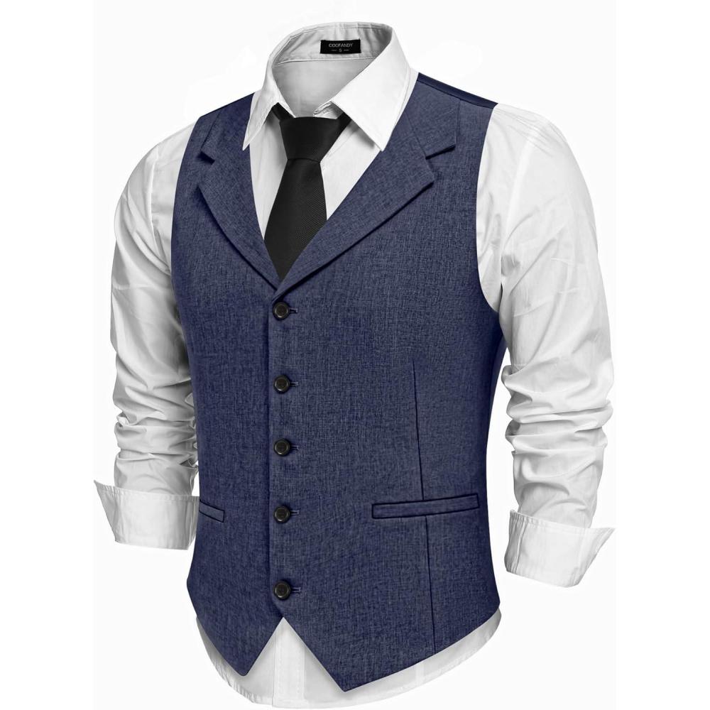 imageCOOFANDY Mens Suit Vests Slim Fit Waistcoat Notch Lapel Casual Formal VestNavy Blue