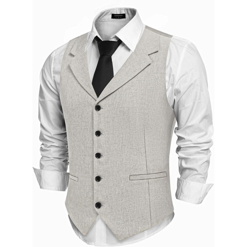 imageCOOFANDY Mens Suit Vests Slim Fit Waistcoat Notch Lapel Casual Formal VestPastel Gray
