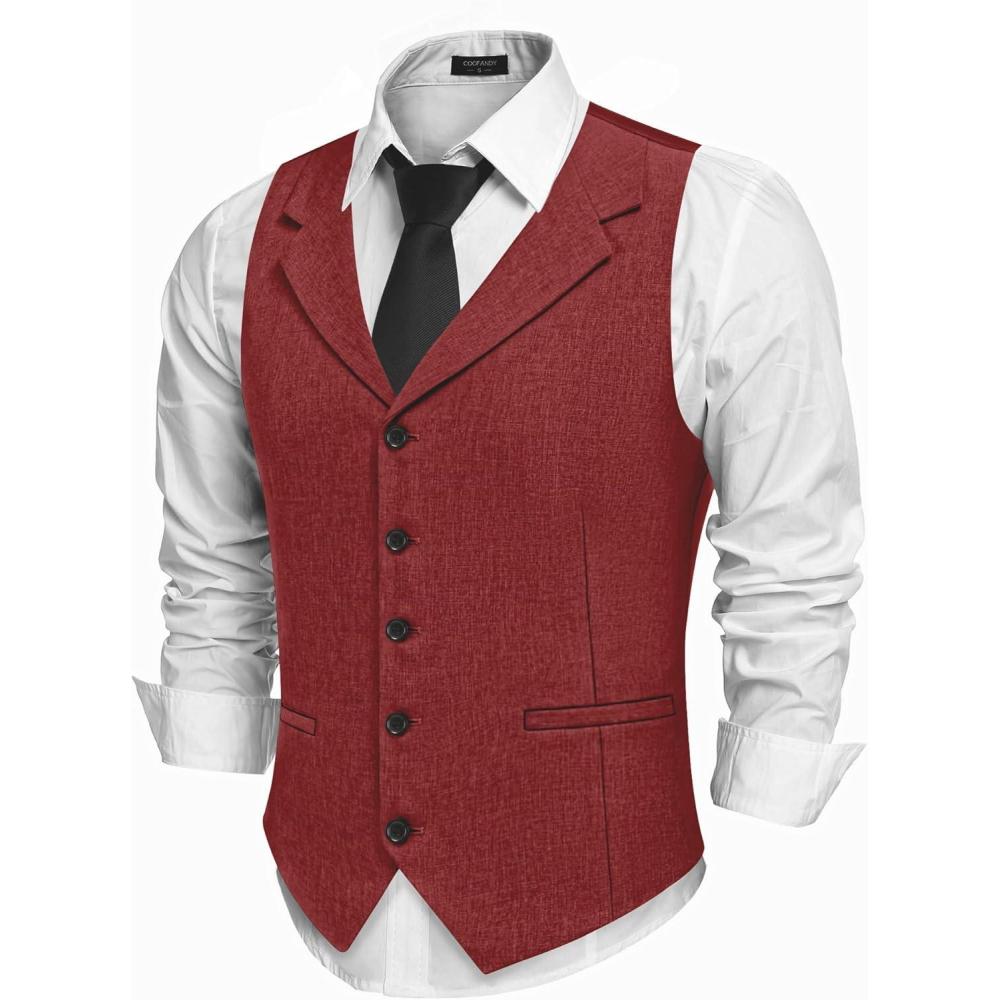 imageCOOFANDY Mens Suit Vests Slim Fit Waistcoat Notch Lapel Casual Formal VestRed