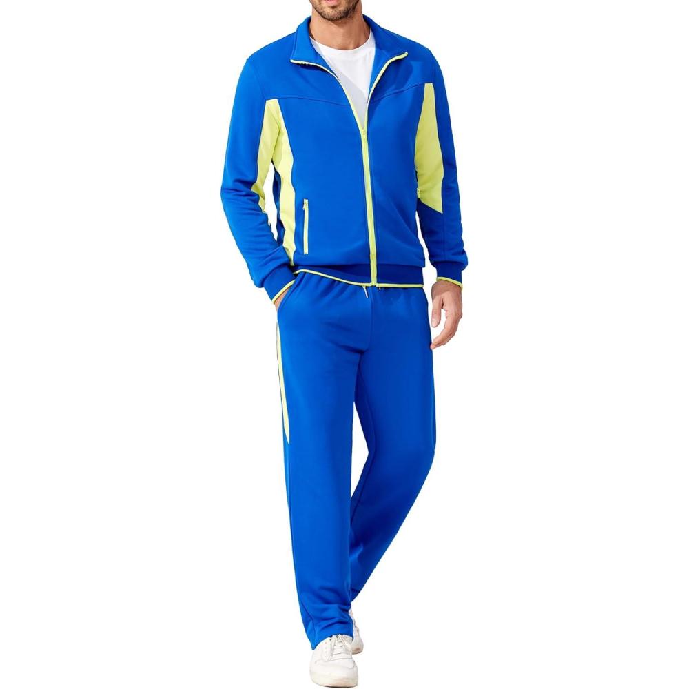 imageCOOFANDY Mens Tracksuits 2 Piece Athletic Track Suit Jogging Casual Sweatsuits Warm Running Zip Up Sports Set OutfitsRoyal Bluegreen