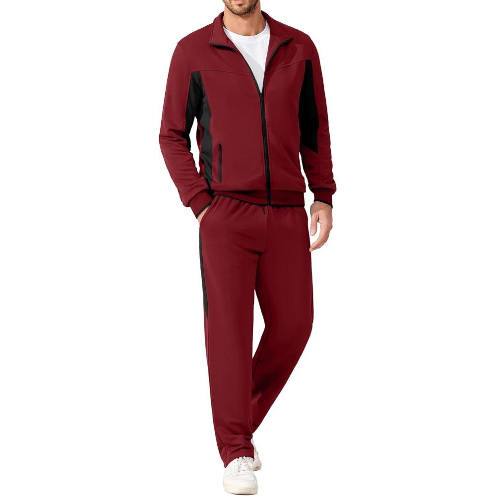 imageCOOFANDY Mens Tracksuits 2 Piece Athletic Track Suit Jogging Casual Sweatsuits Warm Running Zip Up Sports Set OutfitsWine Redblack