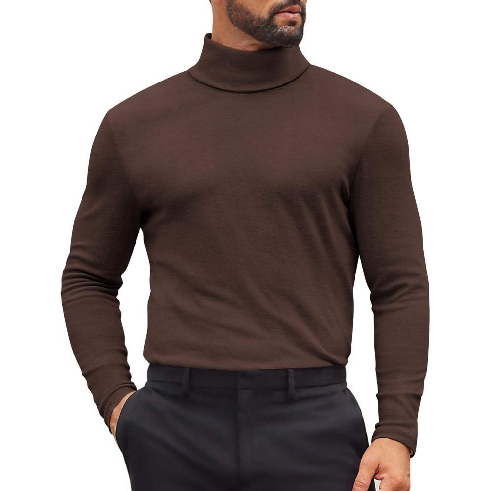 imageCOOFANDY Mens Turtleneck Shirts Slim Fit Shirt Tops Lightweight Pullover Thermal Sweater Casual Long Sleeve ShirtDark Brown