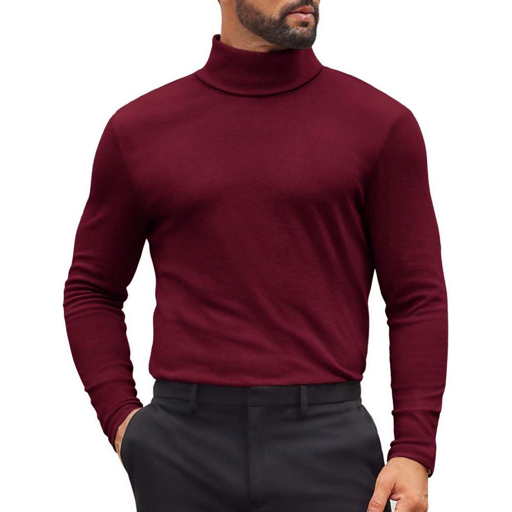 imageCOOFANDY Mens Turtleneck Shirts Slim Fit Shirt Tops Lightweight Pullover Thermal Sweater Casual Long Sleeve ShirtDark Red