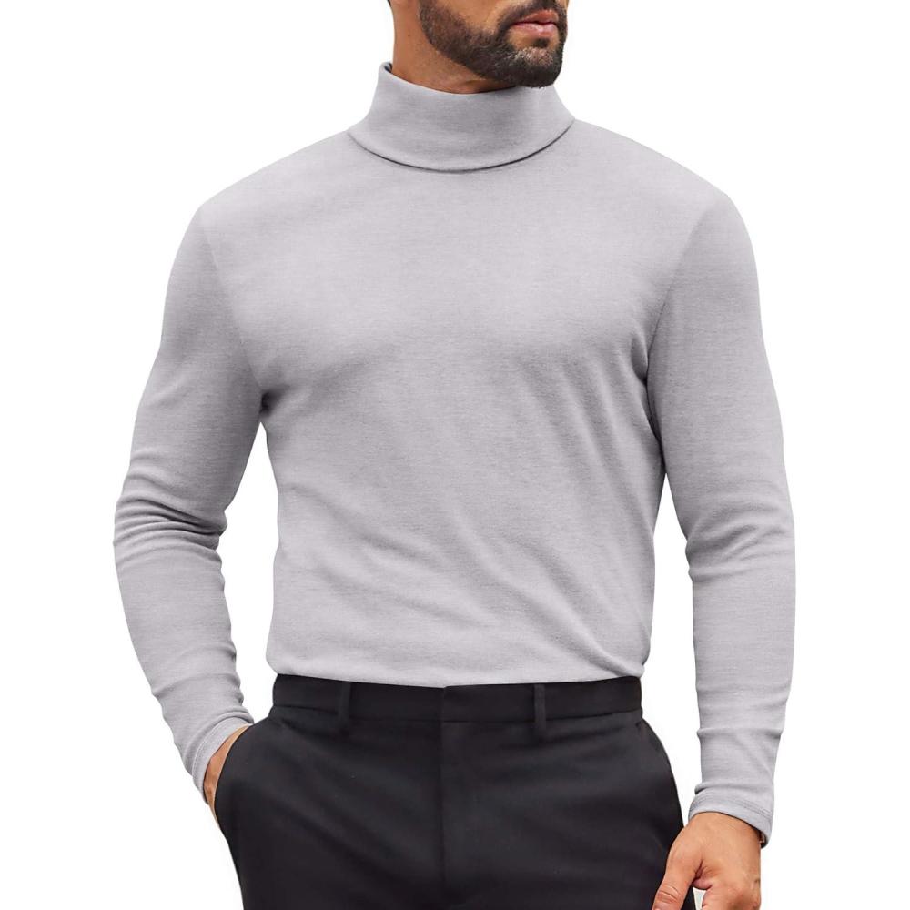 imageCOOFANDY Mens Turtleneck Shirts Slim Fit Shirt Tops Lightweight Pullover Thermal Sweater Casual Long Sleeve ShirtLight Gray
