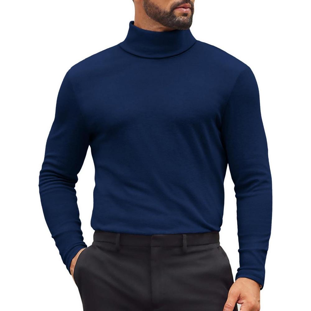 imageCOOFANDY Mens Turtleneck Shirts Slim Fit Shirt Tops Lightweight Pullover Thermal Sweater Casual Long Sleeve ShirtNavy Blue