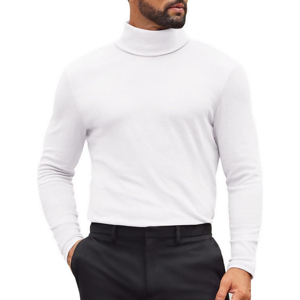 imageCOOFANDY Mens Turtleneck Shirts Slim Fit Shirt Tops Lightweight Pullover Thermal Sweater Casual Long Sleeve ShirtWhite