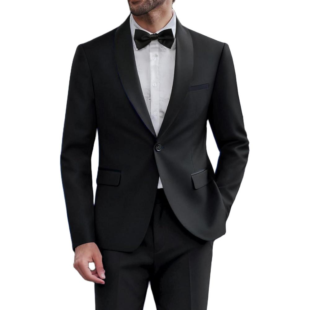 imageCOOFANDY Mens Tuxedo Suit Set Slim Fit 2 Piece Dress Suit Shawl Lapel Tuxedo Jacket Pants for Wedding Dinner Prom PartyBlack