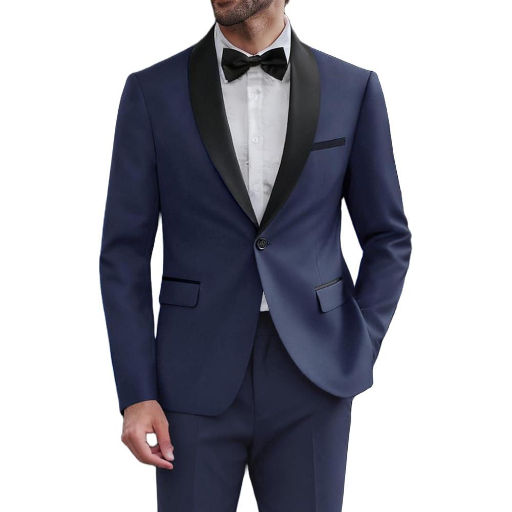 imageCOOFANDY Mens Tuxedo Suit Set Slim Fit 2 Piece Dress Suit Shawl Lapel Tuxedo Jacket Pants for Wedding Dinner Prom PartyNavy