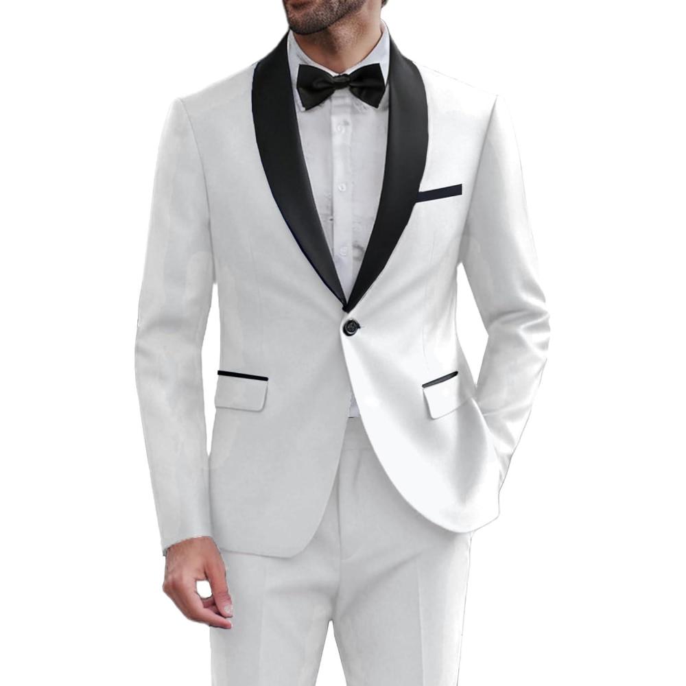 imageCOOFANDY Mens Tuxedo Suit Set Slim Fit 2 Piece Dress Suit Shawl Lapel Tuxedo Jacket Pants for Wedding Dinner Prom PartyWhite