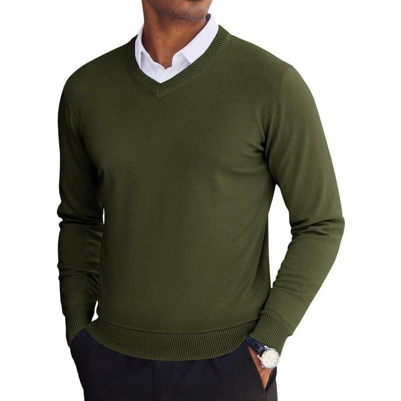 imageCOOFANDY Mens V Neck Sweater Lightweight Knitted Pullover SweatersArmy Green