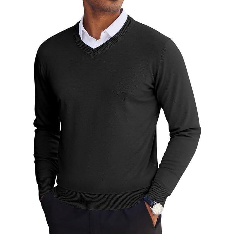 imageCOOFANDY Mens V Neck Sweater Lightweight Knitted Pullover SweatersBlack