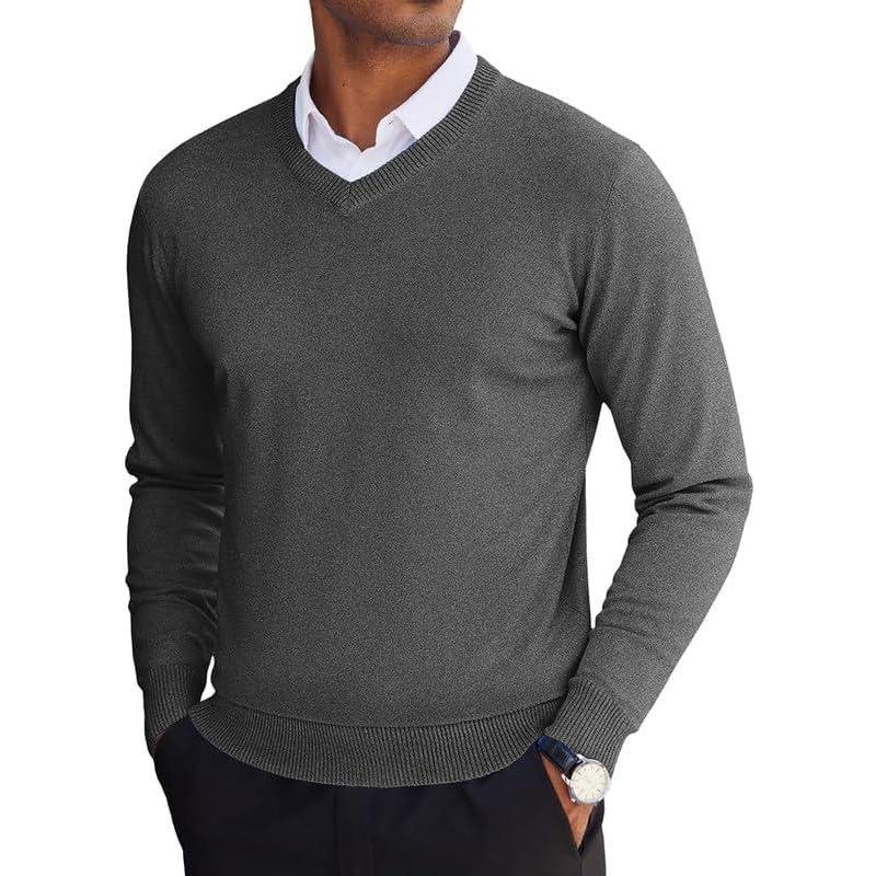 imageCOOFANDY Mens V Neck Sweater Lightweight Knitted Pullover SweatersDark Grey