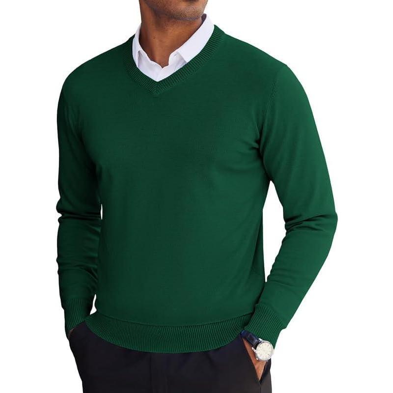 imageCOOFANDY Mens V Neck Sweater Lightweight Knitted Pullover SweatersGreen