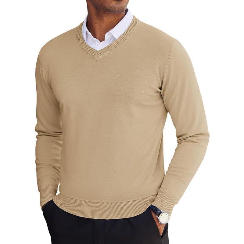 imageCOOFANDY Mens V Neck Sweater Lightweight Knitted Pullover SweatersKhaki