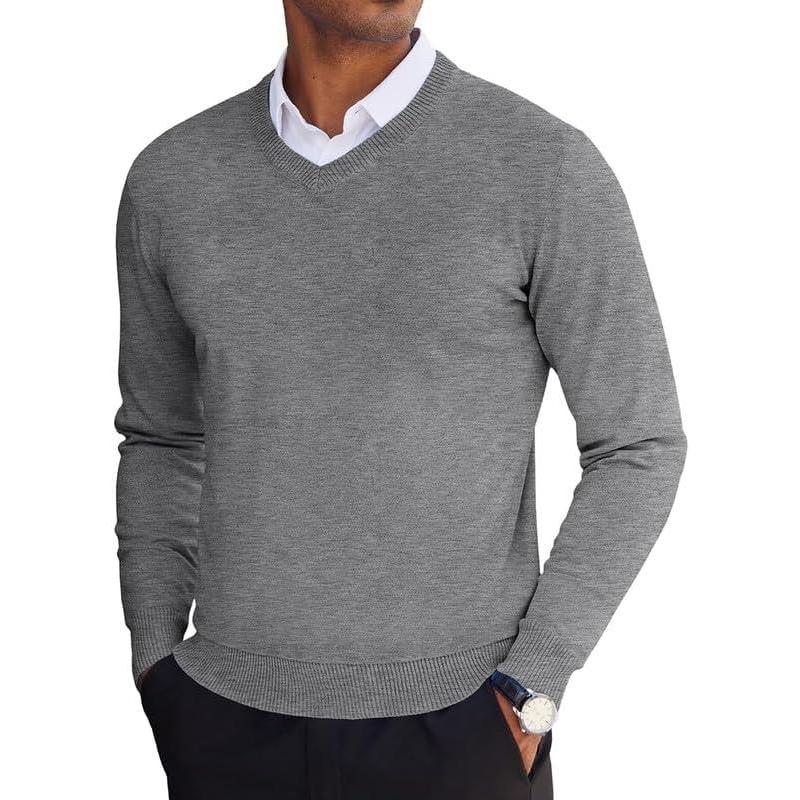 imageCOOFANDY Mens V Neck Sweater Lightweight Knitted Pullover SweatersLight Grey