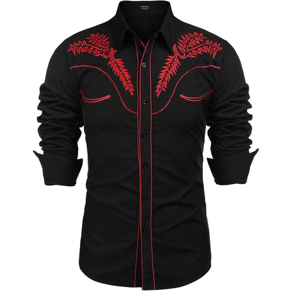 imageCOOFANDY Mens Western Shirts Long Sleeve Embroideres Cowboy Shirts Casual Button Down ShirtBlackpattern1