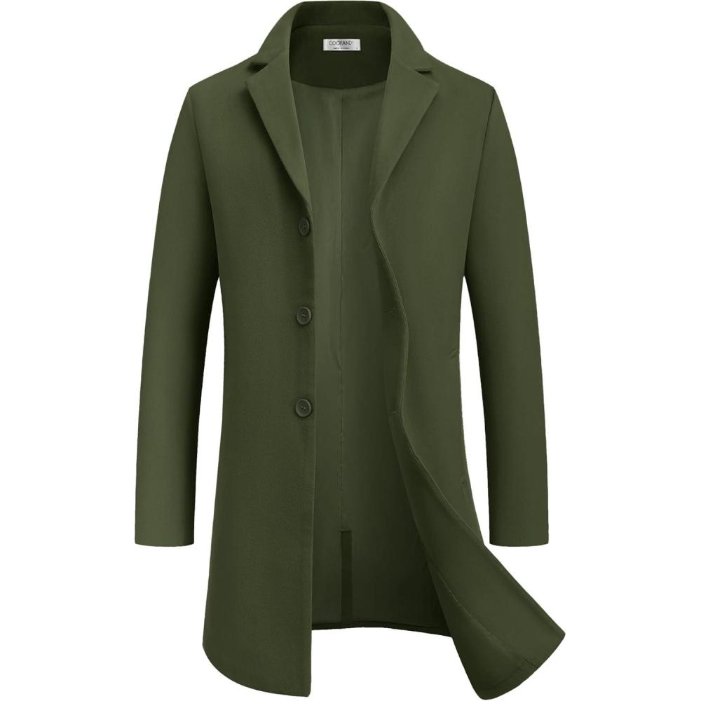 imageCOOFANDY Mens Wool Blend Coat Winter Trench Coats Notched Lapel Collar Single Breasted Overcoat Classic Peacoat With PocketsArmy Green