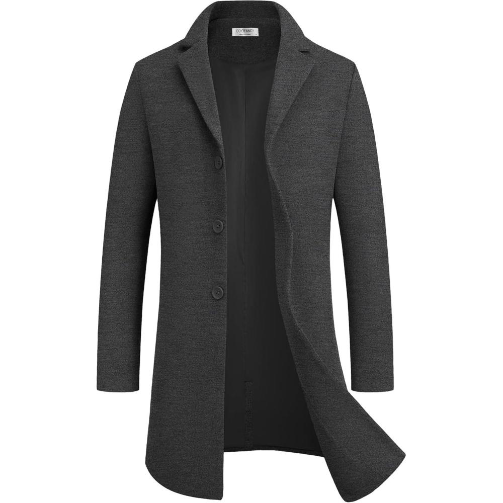 imageCOOFANDY Mens Wool Blend Coat Winter Trench Coats Notched Lapel Collar Single Breasted Overcoat Classic Peacoat With PocketsDark Grey