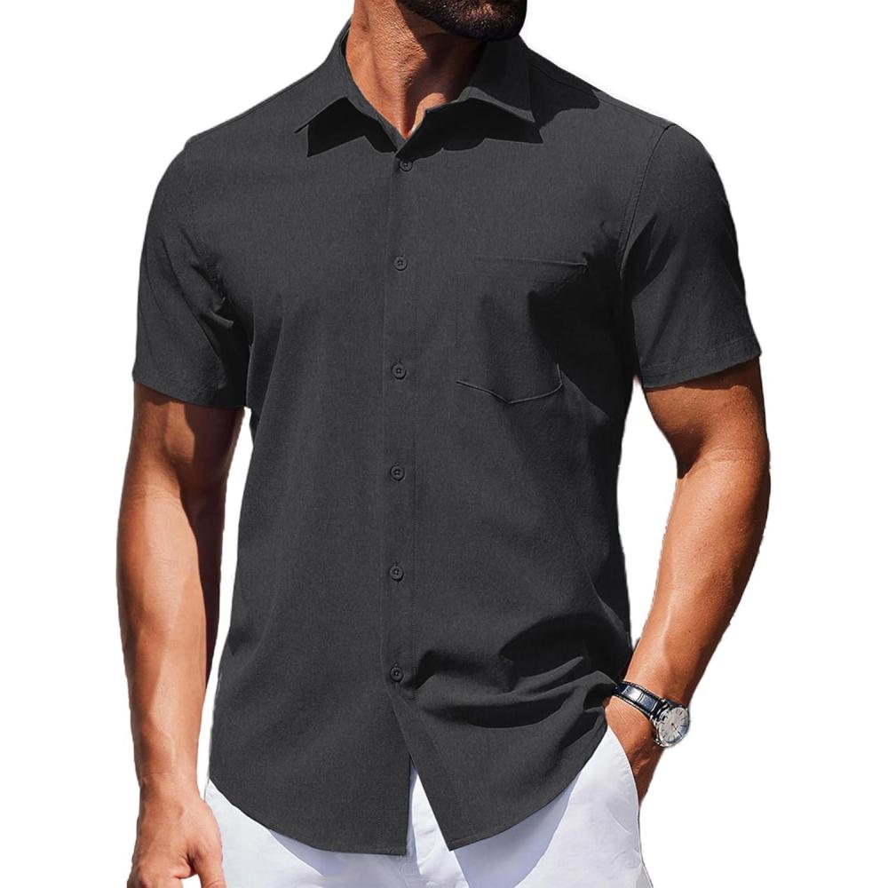 imageCOOFANDY Mens Wrinkle Free Shirts 2025 Short Sleeve Casual Button Down Summer Dress ShirtsBlack