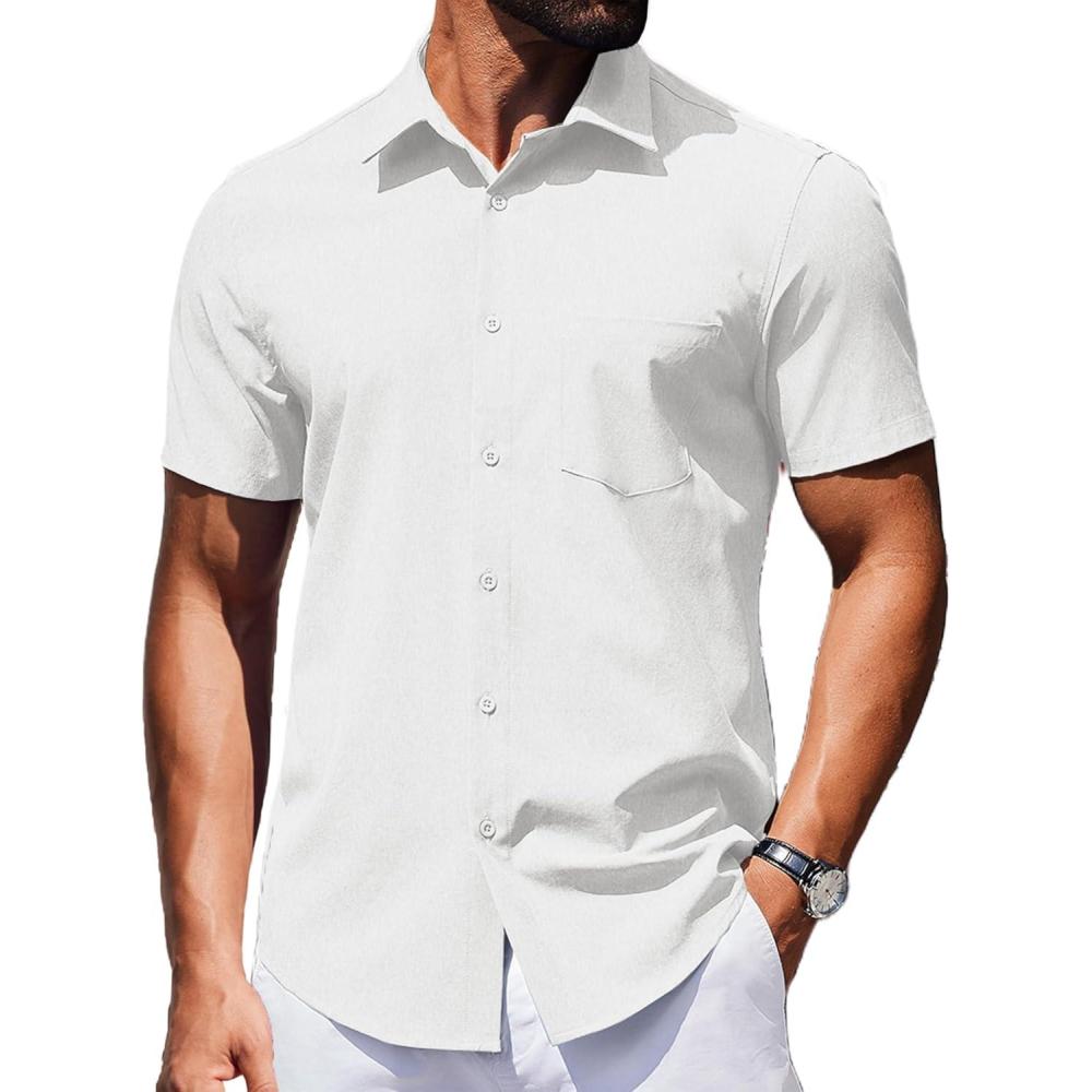 imageCOOFANDY Mens Wrinkle Free Shirts 2025 Short Sleeve Casual Button Down Summer Dress ShirtsWhite