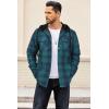 COOFANDY Flannel Jacket for Men Quilted Lined Shacket Long Sleeve Button Down Hoodie Shirt Jackets(Blue Green Plaid/Turquoise Plaid)