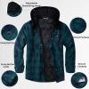 COOFANDY Flannel Jacket for Men Quilted Lined Shacket Long Sleeve Button Down Hoodie Shirt Jackets(Blue Green Plaid/Turquoise Plaid)