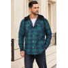 COOFANDY Flannel Jacket for Men Quilted Lined Shacket Long Sleeve Button Down Hoodie Shirt Jackets(Blue Green Plaid/Turquoise Plaid)