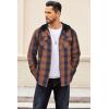COOFANDY Flannel Jacket for Men Quilted Lined Shacket Long Sleeve Button Down Hoodie Shirt Jackets(Navy Brown Plaid)