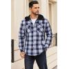 COOFANDY Flannel Jacket for Men Quilted Lined Shacket Long Sleeve Button Down Hoodie Shirt Jackets(Navy White Plaid)