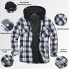 COOFANDY Flannel Jacket for Men Quilted Lined Shacket Long Sleeve Button Down Hoodie Shirt Jackets(Navy White Plaid)