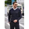 COOFANDY Men V Neck Dress Sweater Knit Long Sleeve Casual Slim Fit Pullover Sweater(Navy/White Mariner Stripe)