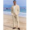 COOFANDY Men’s 2 Piece Linen Suits Set Regular Fit Casual Linen Lightweight Suit Summer Beach Wedding(Khaki)