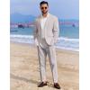 COOFANDY Men’s 2 Piece Linen Suits Set Regular Fit Casual Linen Lightweight Suit Summer Beach Wedding(Light Grey)