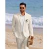 COOFANDY Men’s 2 Piece Linen Suits Set Regular Fit Casual Linen Lightweight Suit Summer Beach Wedding(Light Khaki)