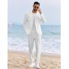 COOFANDY Men’s 2 Piece Linen Suits Set Regular Fit Casual Linen Lightweight Suit Summer Beach Wedding(White)
