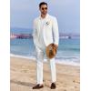 COOFANDY Men’s 2 Piece Linen Suits Set Regular Fit Casual Linen Lightweight Suit Summer Beach Wedding(White)
