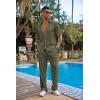 COOFANDY Men’s 2 Piece Outfit Casual Short Sleeve Button Down Shirt Beach Summer Loose Pant Sets(Army Green)