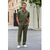 COOFANDY Men’s 2 Piece Outfit Casual Short Sleeve Button Down Shirt Beach Summer Loose Pant Sets(Army Green)
