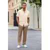 COOFANDY Men’s 2 Piece Outfit Casual Short Sleeve Button Down Shirt Beach Summer Loose Pant Sets(Beige Brown)