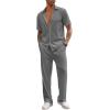 COOFANDY Men’s 2 Piece Outfit Casual Short Sleeve Button Down Shirt Beach Summer Loose Pant Sets(Dark Grey)