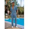 COOFANDY Men’s 2 Piece Outfit Casual Short Sleeve Button Down Shirt Beach Summer Loose Pant Sets(Grey Blue)