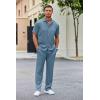 COOFANDY Men’s 2 Piece Outfit Casual Short Sleeve Button Down Shirt Beach Summer Loose Pant Sets(Grey Blue)