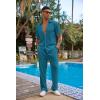 COOFANDY Men’s 2 Piece Outfit Casual Short Sleeve Button Down Shirt Beach Summer Loose Pant Sets(Lake Blue)