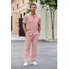 COOFANDY Men’s 2 Piece Outfit Casual Short Sleeve Button Down Shirt Beach Summer Loose Pant Sets(Light Pink)