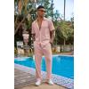 COOFANDY Men’s 2 Piece Outfit Casual Short Sleeve Button Down Shirt Beach Summer Loose Pant Sets(Light Pink)