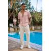 COOFANDY Men’s 2 Piece Outfit Casual Short Sleeve Button Down Shirt Beach Summer Loose Pant Sets(Light Pink Beige)