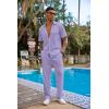 COOFANDY Men’s 2 Piece Outfit Casual Short Sleeve Button Down Shirt Beach Summer Loose Pant Sets(Light Purple)