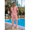 COOFANDY Men’s 2 Piece Outfit Casual Short Sleeve Button Down Shirt Beach Summer Loose Pant Sets(Pink)